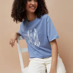 Fame Forever by Lifestyle Graphic Printed Round Neck Drop Shoulder Sleeves Cotton T-Shirt-image-37