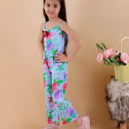 Superminis Sleeveless Floral Printed & Applique Detailed Jumpsuit - Blue image 4