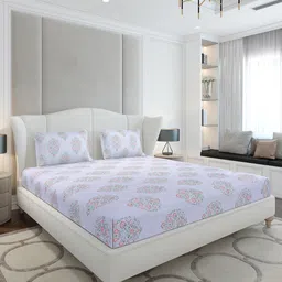 Monte Carlo Grey & Green Floral Printed 130 TC Fitted King Bedsheet Set-2 mx1.83 m x30 cm-picture-34