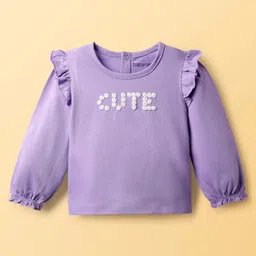 Babyoye Cotton Knit Dungaree & Full Sleeves T-Shirt With Floral Print - Purple & White image 4