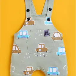 Jb Club Cotton Knit Car Printed Dungaree With Half Sleeves Tee Set - Green image 5