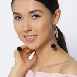 Jewels Galaxy Black & Brown Gold-Plated Feather Shaped Drop Earrings image 3