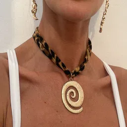 AQUASTREET Boho Style Leopard Print Fabric and Spiral Pendant Necklace image 3