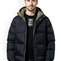 Mast & Harbour Men Mock Collar Solid Padded Jacket-picture-17