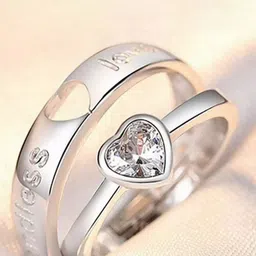 Ringzinnie Set Of 2 Stone-Studded Embrace Heart Couple Adjustable Finger Ring-picture-33