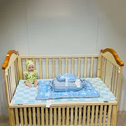 Fareto Infants Blue & white Printed Mattress Set With Bedding Essentials Baby Bed Sets-picture-11