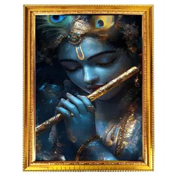blinkart Blue & Gold-Toned Lord Krishna Religious Wall Art-image-90