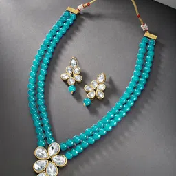 Peora Gold-Plated Kundan-Studded & Beaded 2-Layer Jewellery Set-image-55