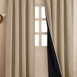 HOMEMONDE Off White 2 Pieces Black Out Long Door Curtains-picture-48
