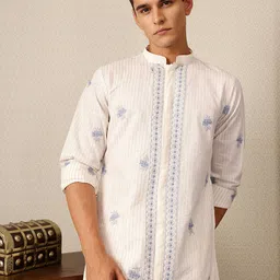 House of Pataudi Striped Jashn Pure Cotton Kurta with Trousers-picture-12
