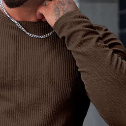 KAJARU Self Design Round Neck Long Sleeves Regular Fit Casual T-Shirt image 2