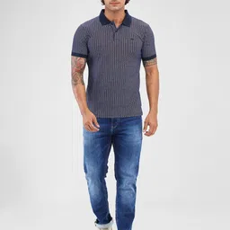 Park Avenue Men Striped Polo Collar Cotton T-shirt image 2