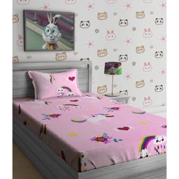 Hosta Homes 280 GSM Glaced Cotton Printed Double Bed Sheet With 1 Pillow Cover - Pink-picture-45