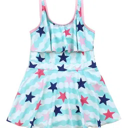 Babyhug Sleeveless Frock Swimsuit Star Print - Blue-image-77