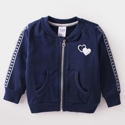 Simply Looper Fleece Full Sleeves Hooded Jacket Heart Print - Navy Blue-picture-1