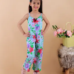 Superminis Sleeveless Floral Printed & Applique Detailed Jumpsuit - Blue-picture-11