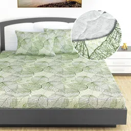 Divine Casa 144 TC Floral Green Bedsheet King Size Bed Cotton Elastic Fitted With 2 Pillow Cover - 78 x 72 inches-image-5