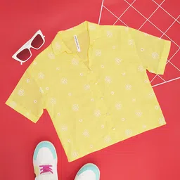 Pantaloons Junior Half Sleeves Floral Embroidered Schiffili Top - Lemon Zest Yellow-picture-21