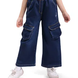 Little Kangaroos Woven Full Length Denim Jeans With Text Patch - Navy Blue-picture-36