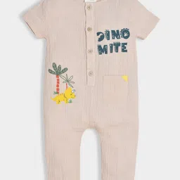 Mi Arcus 100% Cotton Half Sleeves Dinosaur Printed Romper - Beige-picture-18