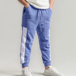 Primo Gino Cotton Knit Full Length Track Pant with Cut & Sew Pattern - Blue-picture-22