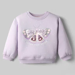 Little Kangaroos Woven Full Sleeves Pullover Sweatshirt with Butterfly Glitter Print & Sequin Detailing - Mauve-picture-22
