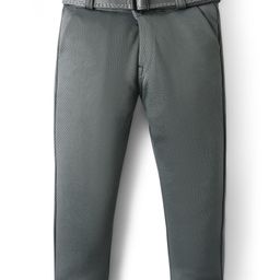 Rikidoos Cotton Lycra Woven Textured Pant With Belt - Grey-picture-26