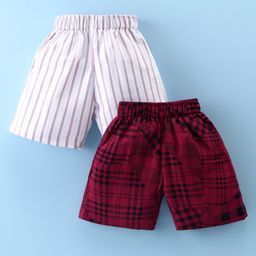 Rikidoos Pack Of 2 Striped & Checked Boxers - White & Maroon-picture-1