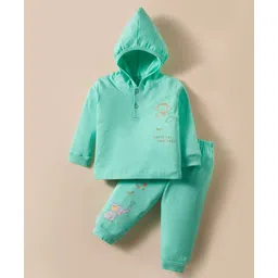 Tango Interlock Knit Full Sleeves Hooded T-Shirt & Lounge Pant Set with Animal Print - Sea Green-picture-13