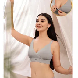 Zelena 92% Cotton 8% Lycra Knit Solid Adjustable Strap Maternity Bra With Front Open Nursing Access - Light Grey-picture-17