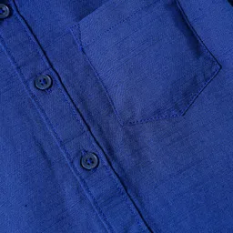 Kookie Kids India Kookie Kids Cotton Linen Blend Woven Half Sleeves Slim Fit Solid Shirt with Badge - Navy Blue image 3