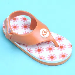 Babyoye Velcro Closure Flip Flops with Floral Print - Orange image 3