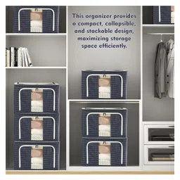 JD FRESH 1 Pcs 66 Liters Foldable Steel Frame Cloth Organizer for almirah - Blue image 3