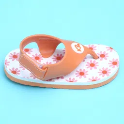 Babyoye Velcro Closure Flip Flops with Floral Print - Orange image 4