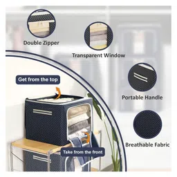 JD FRESH 1 Pcs 66 Liters Foldable Steel Frame Cloth Organizer for almirah - Blue image 4