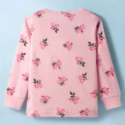 Babyhug Knit Full Sleeves Floral Printed Co-ords Thermal Vest & Pant Set - Pink image 3