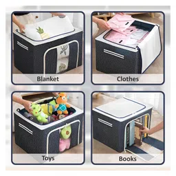 JD FRESH 1 Pcs 66 Liters Foldable Steel Frame Cloth Organizer for almirah - Blue image 5