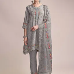 RAGHVENDRA TEXTILES Women Ethnic Motifs Printed Linen Kurti with Trousers & Dupatta image 4