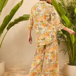 IMANA Printed Pure Cotton Mandarin Collared Top With Trousers Co-Ords image 3