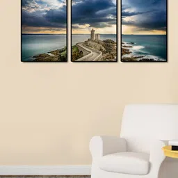 999Store Brown & Blue 3-Panel Sea Tower Wall Art-image-86