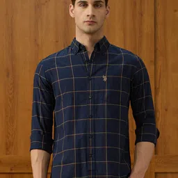 U.S. Polo Assn. Men Tailored Fit Tartan Checked Button-Down Collar Cotton Casual Shirt-image-87