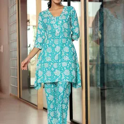 Libas Floral Printed Regular Gotta Patti Pure Cotton A Line Kurta with Trousers-image-63