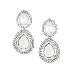 I Jewels Silver-Plated Artificial Stones Studded Teardrop Shaped Drop Earrings image 3