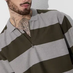 The Souled Store Men Striped Polo Collar T-shirt image 3
