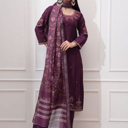 Vishudh Women Ethnic Motifs Embroidered Regular Thread Work Kurta with Trousers & With Dupatta-picture-24