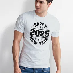 Seekbuylove Men Happy New Year 2025 Printed Bio Finish Regular Fit T-shirt image 4