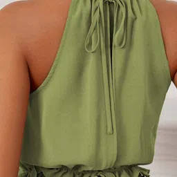 Outzidr Women Halter Neck Ruffles Sleeveless Blouson Regular Top image 3