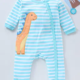 Babyhug 100% Cotton Knit Full Sleeves Romper Dino Patch - Blue-image-24