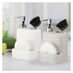 Kookee Ceramic Soap Dispenser liquid handwash pump for Bathroom, Set of 2, White/Grey (11024)-350 ml-picture-5