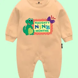 The Peppy Tend Cotton Monthly Birthday Theme Full Sleeves Naughty Nine Months Text Printed Romper - Peach-picture-19